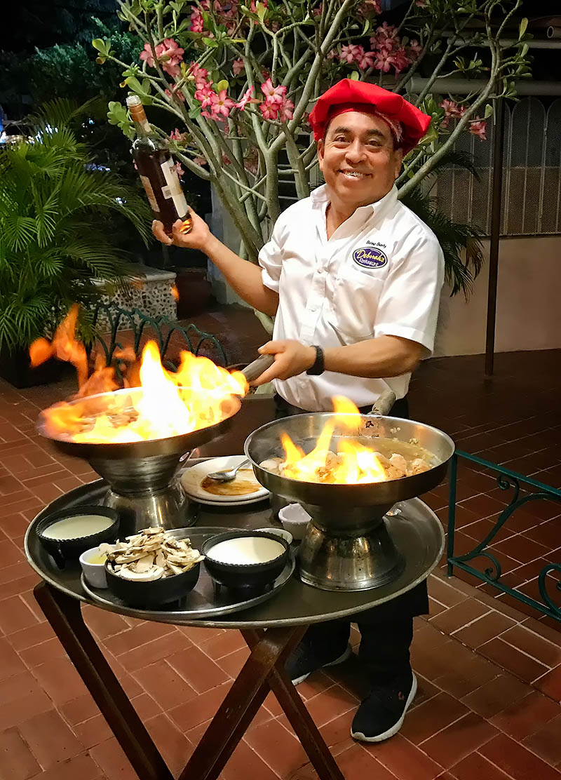 Exotic tableside flambéed dishes